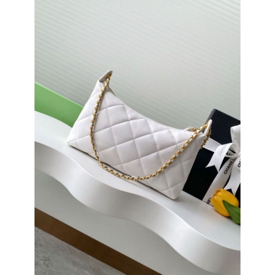 Replica Chanel 25S Hobo Handbag AS5528 Gold-Tone Metal White Clone