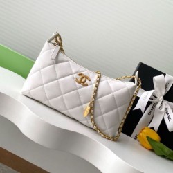 Replica Chanel 25S Hobo Handbag AS5528 Gold-Tone Metal White Clone