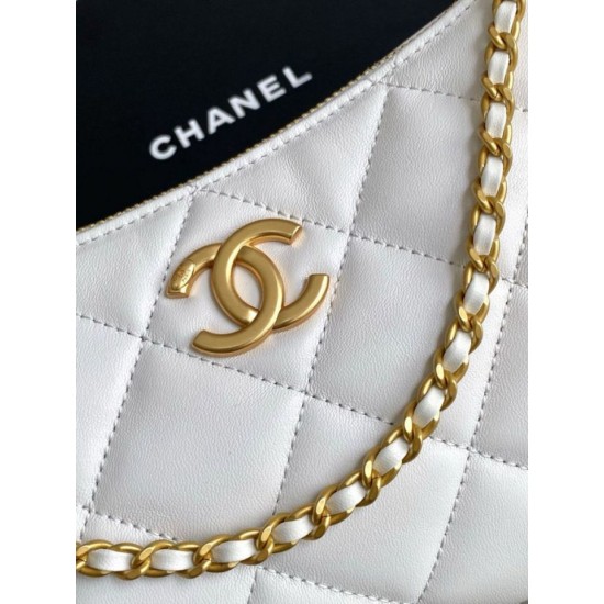 Replica Chanel 25S Hobo Handbag AS5528 Gold-Tone Metal White Clone