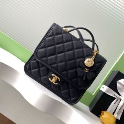Replica Chanel 25B Clover Series Vintage Backpack AS5715 Grained Calfskin Black Clone