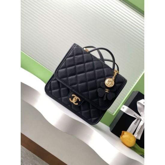 Replica Chanel 25B Clover Series Vintage Backpack AS5715 Grained Calfskin Black Clone