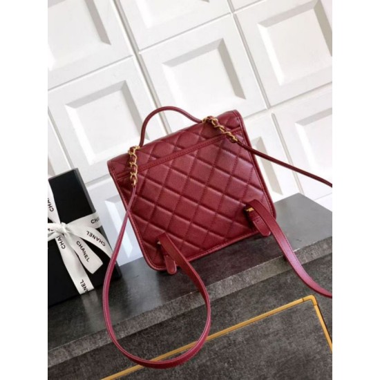 Replica Chanel 25B Clover Series Vintage Backpack AS5715 Grained Calfskin Red Clone
