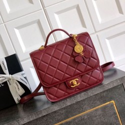 Replica Chanel 25B Clover Series Vintage Backpack AS5715 Grained Calfskin Red Clone