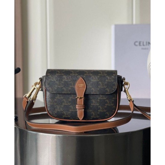 Replica Celine Folcd Shoulder Bag Dark Coffee Clone