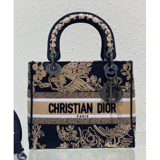 Fake Christian Dior Medium Lady D-Lite Bag Black Replica Fake Christian Dior Medium Lady D-Lite Bag Black Replica