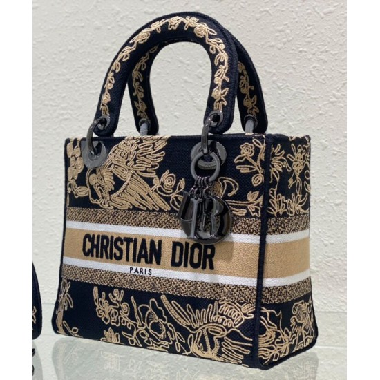 Fake Christian Dior Medium Lady D-Lite Bag Black Replica Fake Christian Dior Medium Lady D-Lite Bag Black Replica