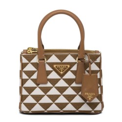 Replica Prada Galleria Embroidered Jacquard Fabric Micro-bag Coffee