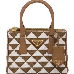 Replica Prada Galleria Embroidered Jacquard Fabric Micro-bag Coffee