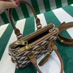Replica Prada Galleria Embroidered Jacquard Fabric Micro-bag Coffee