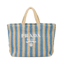 Fake Prada Large Raffia Tote Bag Blue Replica