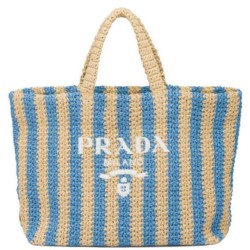 Fake Prada Large Raffia Tote Bag Blue Replica