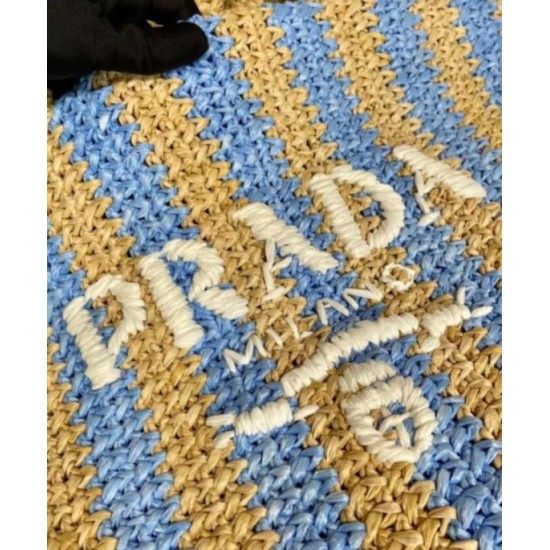 Fake Prada Large Raffia Tote Bag Blue Replica Fake Prada Large Raffia Tote Bag Blue Replica