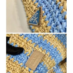 Fake Prada Large Raffia Tote Bag Blue Replica Fake Prada Large Raffia Tote Bag Blue Replica
