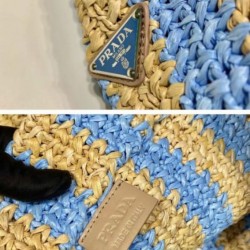 Fake Prada Large Raffia Tote Bag Blue Replica