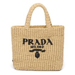 Replica Prada Small Raffia Tote Bag Apricot