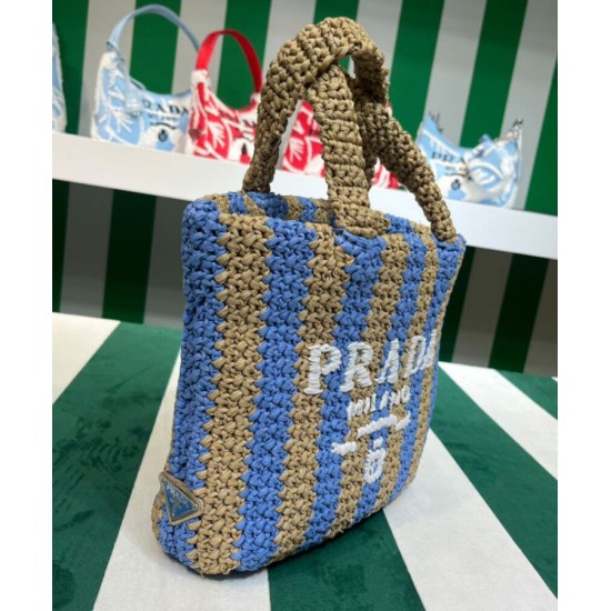Replica Prada Small Raffia Tote Bag Blue Replica Prada Small Raffia Tote Bag Blue