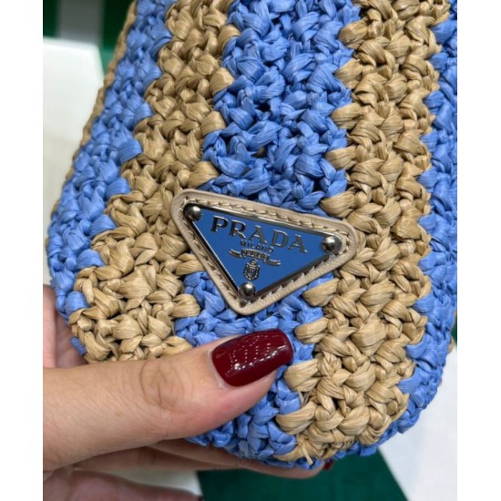 Replica Prada Small Raffia Tote Bag Blue Replica Prada Small Raffia Tote Bag Blue