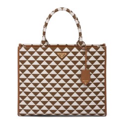 Replica Prada Large Prada Symbole Jacquard Fabric Handbag Coffee