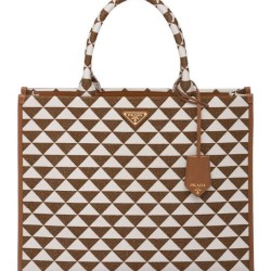 Replica Prada Large Prada Symbole Jacquard Fabric Handbag Coffee
