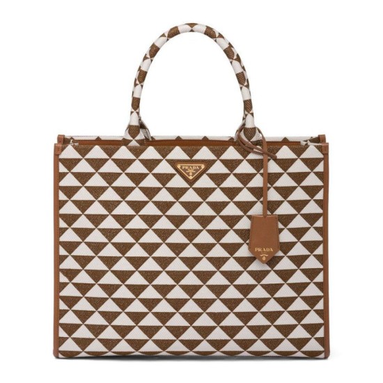 Fake Prada Large Prada Symbole Jacquard Fabric Handbag Coffee Replica Replica Prada Large Prada Symbole Jacquard Fabric Handbag Coffee