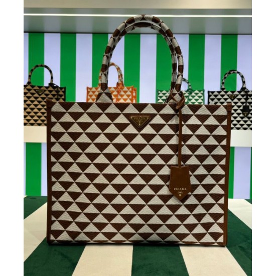 Fake Prada Large Prada Symbole Jacquard Fabric Handbag Coffee Replica Replica Prada Large Prada Symbole Jacquard Fabric Handbag Coffee