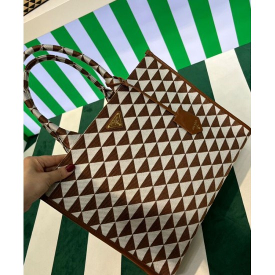 Fake Prada Large Prada Symbole Jacquard Fabric Handbag Coffee Replica Replica Prada Large Prada Symbole Jacquard Fabric Handbag Coffee