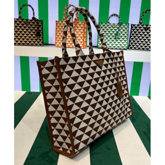 Fake Prada Large Prada Symbole Jacquard Fabric Handbag Coffee Replica Replica Prada Large Prada Symbole Jacquard Fabric Handbag Coffee