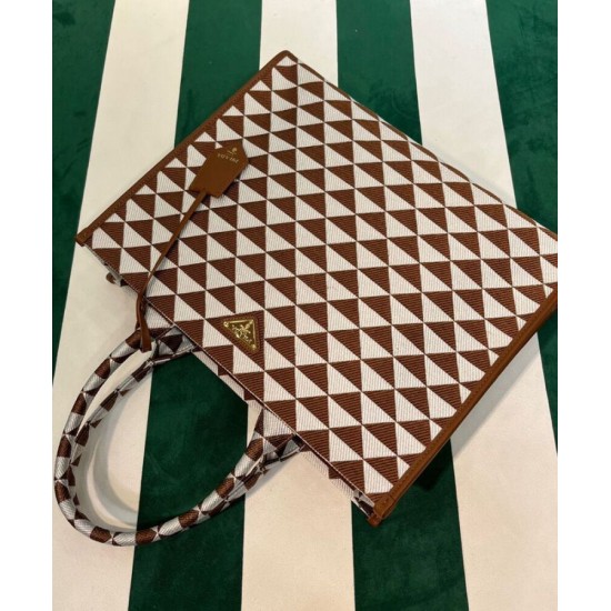 Fake Prada Large Prada Symbole Jacquard Fabric Handbag Coffee Replica Replica Prada Large Prada Symbole Jacquard Fabric Handbag Coffee
