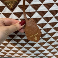 Replica Prada Large Prada Symbole Jacquard Fabric Handbag Coffee