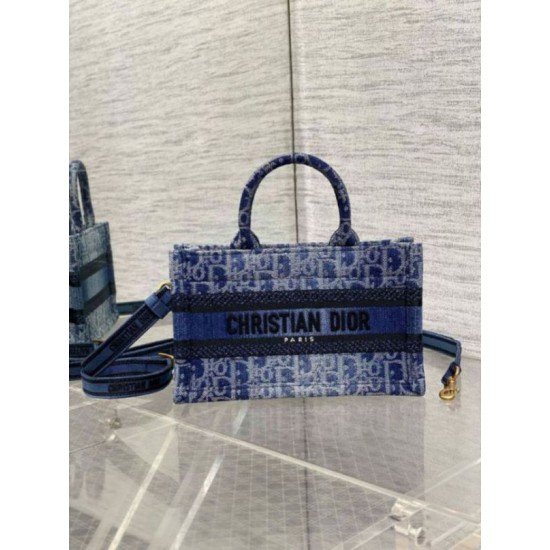 Fake Dior Mini Book Tote with Strap Blue Denim Oblique Jacquard Replica Fake Dior Mini Book Tote with Strap Blue Denim Oblique Jacquard Replica