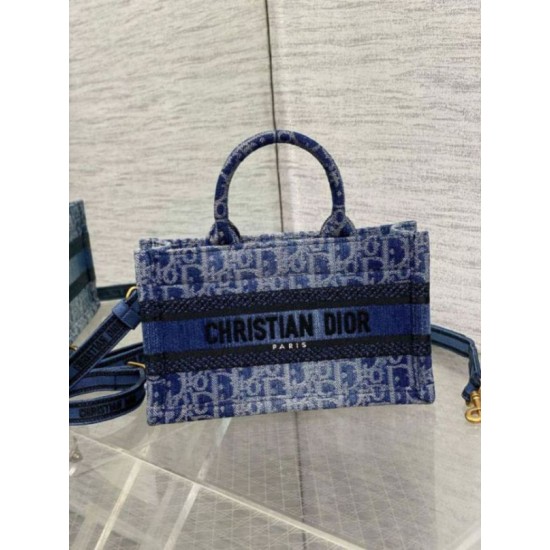 Fake Dior Mini Book Tote with Strap Blue Denim Oblique Jacquard Replica Fake Dior Mini Book Tote with Strap Blue Denim Oblique Jacquard Replica