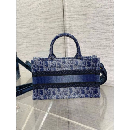 Fake Dior Mini Book Tote with Strap Blue Denim Oblique Jacquard Replica Fake Dior Mini Book Tote with Strap Blue Denim Oblique Jacquard Replica