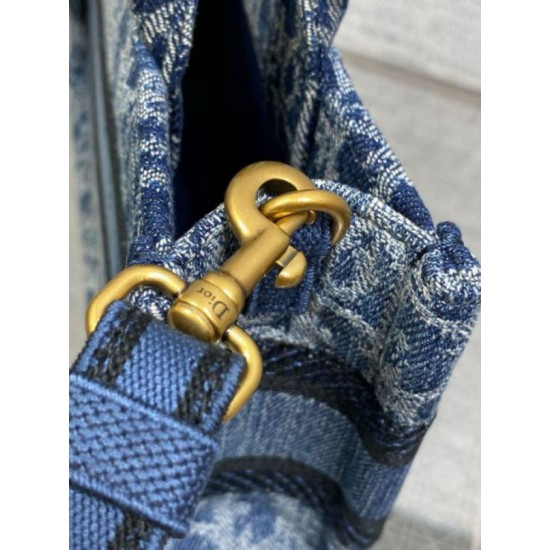 Fake Dior Mini Book Tote with Strap Blue Denim Oblique Jacquard Replica Fake Dior Mini Book Tote with Strap Blue Denim Oblique Jacquard Replica