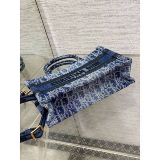 Fake Dior Mini Book Tote with Strap Blue Denim Oblique Jacquard Replica Fake Dior Mini Book Tote with Strap Blue Denim Oblique Jacquard Replica