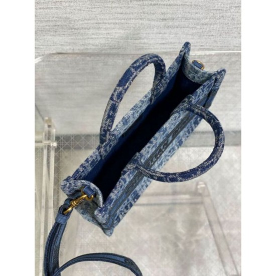 Fake Dior Mini Book Tote with Strap Blue Denim Oblique Jacquard Replica Fake Dior Mini Book Tote with Strap Blue Denim Oblique Jacquard Replica