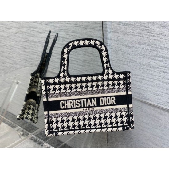 Fake Dior Mini Book Tote Bag Micro Houndstooth Embroidery Replica Replica Dior Mini Book Tote Bag Micro Houndstooth Embroidery
