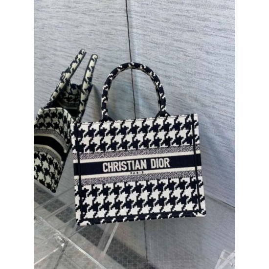 Fake Dior Small Book Tote Bag Micro Houndstooth Embroidery Replica Replica Dior Small Book Tote Bag Micro Houndstooth Embroidery