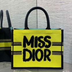 Replica Dior Medium Book Tote Bag Yellow and Blue Miss Dior Graffiti Embroidery