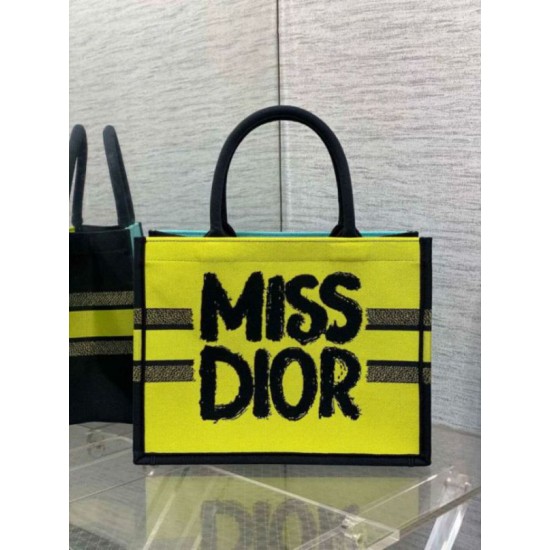 Fake Dior Medium Book Tote Bag Yellow and Blue Miss Dior Graffiti Embroidery Replica Replica Dior Medium Book Tote Bag Yellow and Blue Miss Dior Graffiti Embroidery
