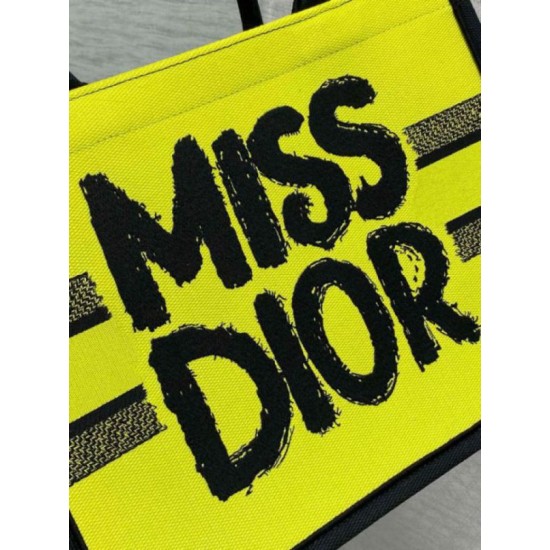 Fake Dior Medium Book Tote Bag Yellow and Blue Miss Dior Graffiti Embroidery Replica Replica Dior Medium Book Tote Bag Yellow and Blue Miss Dior Graffiti Embroidery