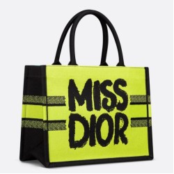 Replica Dior Medium Book Tote Bag Yellow and Blue Miss Dior Graffiti Embroidery