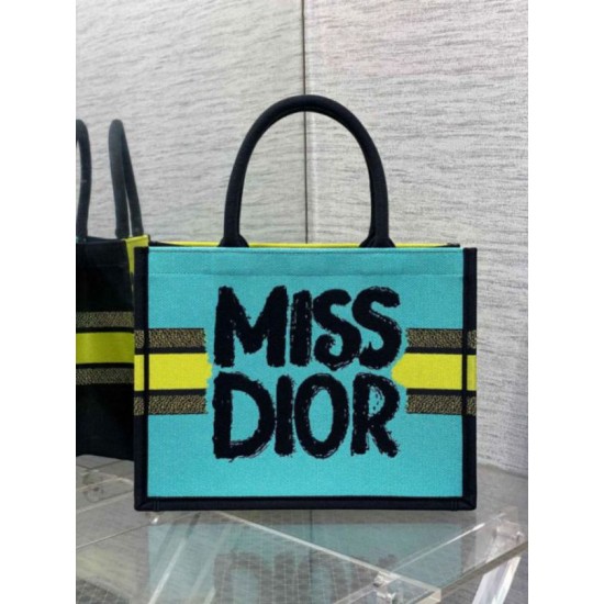 Fake Dior Medium Book Tote Bag Yellow and Blue Miss Dior Graffiti Embroidery Replica Replica Dior Medium Book Tote Bag Yellow and Blue Miss Dior Graffiti Embroidery