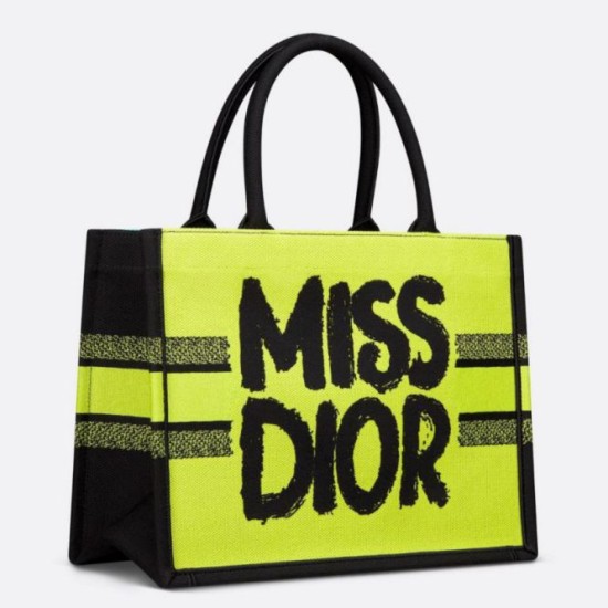 Fake Dior Medium Book Tote Bag Yellow and Blue Miss Dior Graffiti Embroidery Replica Replica Dior Medium Book Tote Bag Yellow and Blue Miss Dior Graffiti Embroidery