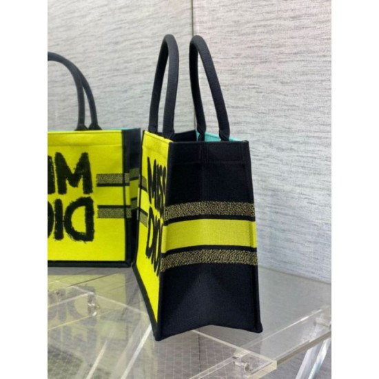 Fake Dior Medium Book Tote Bag Yellow and Blue Miss Dior Graffiti Embroidery Replica Replica Dior Medium Book Tote Bag Yellow and Blue Miss Dior Graffiti Embroidery