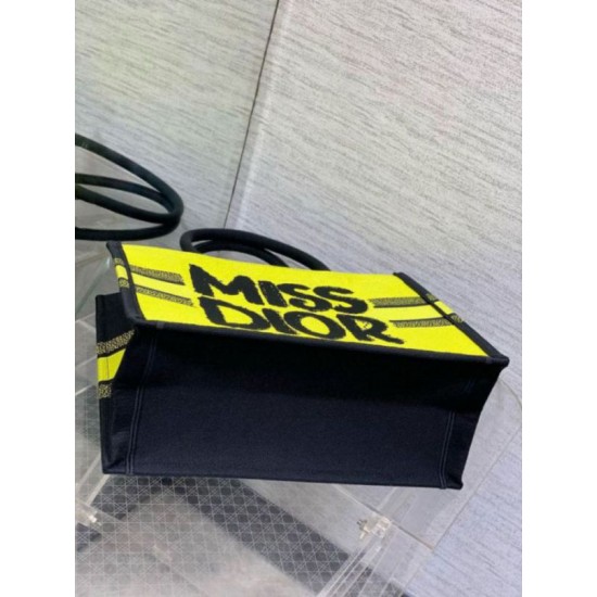 Fake Dior Medium Book Tote Bag Yellow and Blue Miss Dior Graffiti Embroidery Replica Replica Dior Medium Book Tote Bag Yellow and Blue Miss Dior Graffiti Embroidery