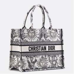 Replica Dior Medium Book Tote Bag White Toile de Jouy Soleil Embroidery
