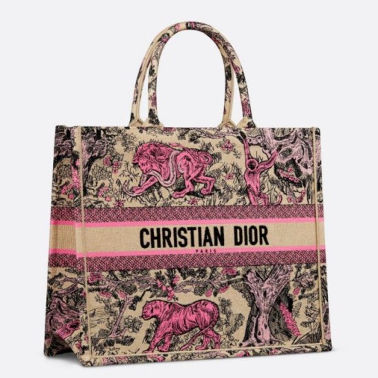 Replica Dior Large Dioriviera Book Tote Raffia with Pink Toile de Jouy Sauvage Embroidery Replica Dior Large Dioriviera Book Tote Raffia with Pink Toile de Jouy Sauvage Embroidery
