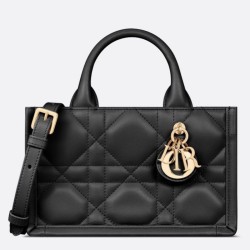 Fake Dior Mini Book Tote Bag with Strap Black Macrocannage Calfskin Replica