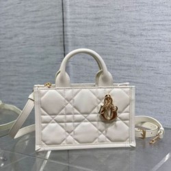 Replica Dior Mini Book Tote Bag with Strap White Macrocannage Calfskin