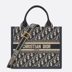 Replica Dior Small Book Tote Bag with Strap Blue Dior Oblique